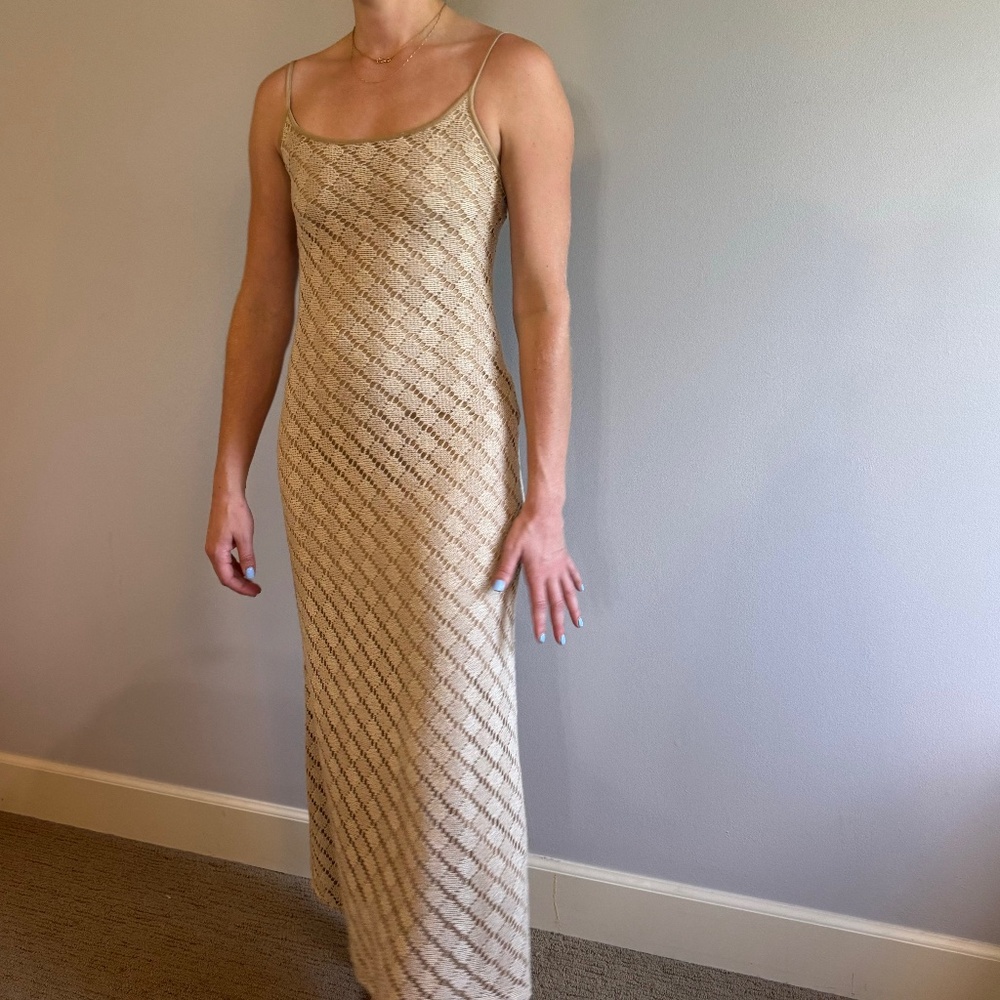 Vintage Accomplice Crochet Beige Dress